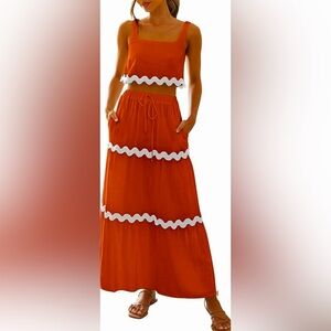 PRETTYGARDEN Women's Summer 2 Piece Beach Set - Cropped Tank Top and Maxi Skirt